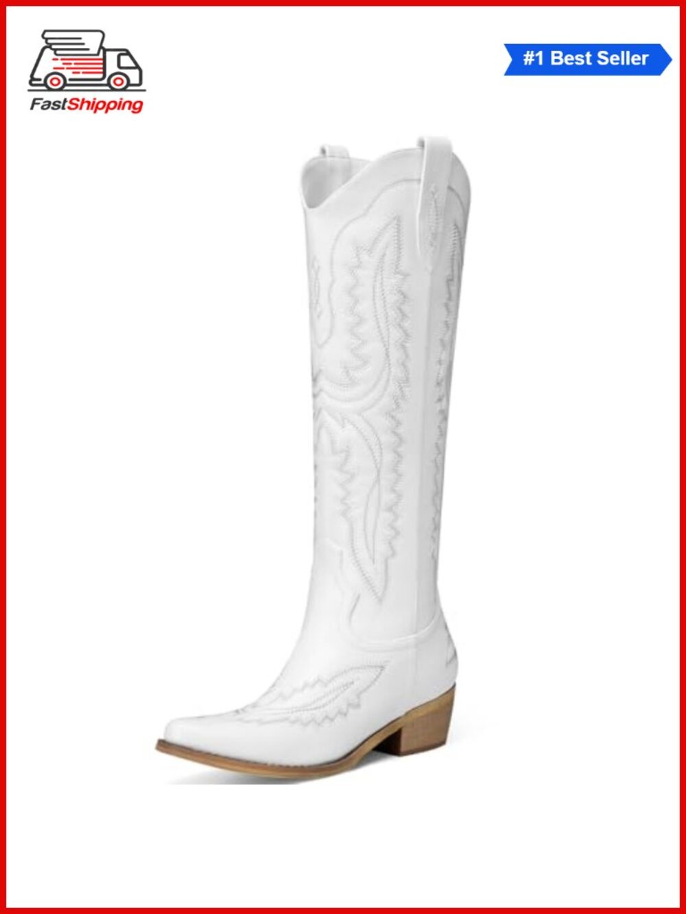 ✨Womens Knee High Pointed Toe Cowboy Boots Faux Leather Western